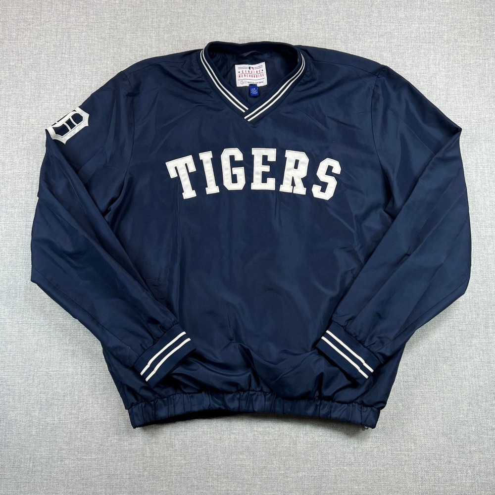 Detroit Tigers V-Neck Windbreaker Pullover G-III Sports Mens L Navy Embroidered